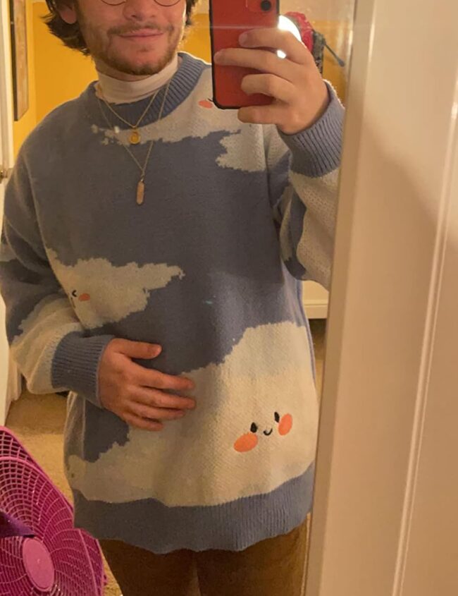 Mens Sweater Vintage Cow Printed Sweater Pullover Sweaters Crewneck Oversized Kawaii Sweater Knit Tops Jumper - Image 2
