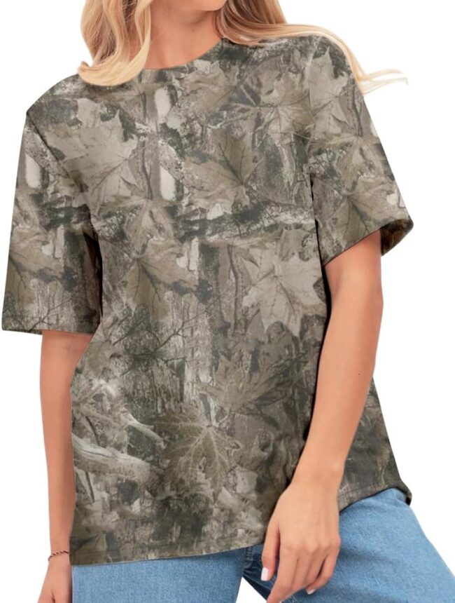 Y2k Camo Oversized Short Sleeve Crew Neck Baggy Shirts Maple Leaf Printed Tshirts Shirts for Women Men - Image 2