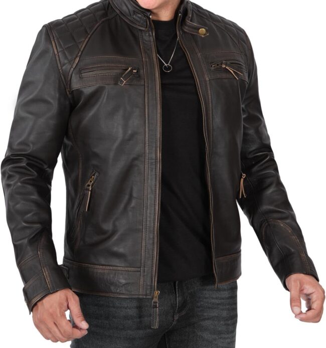 Motorcycle Leather Jacket Men - Quilted  Leather Jackets For Men - Image 2