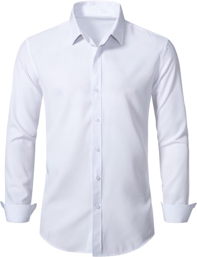 Stretch Men Slim Fit Dress Shirts Formal Long Sleeve Button Down Shirts
