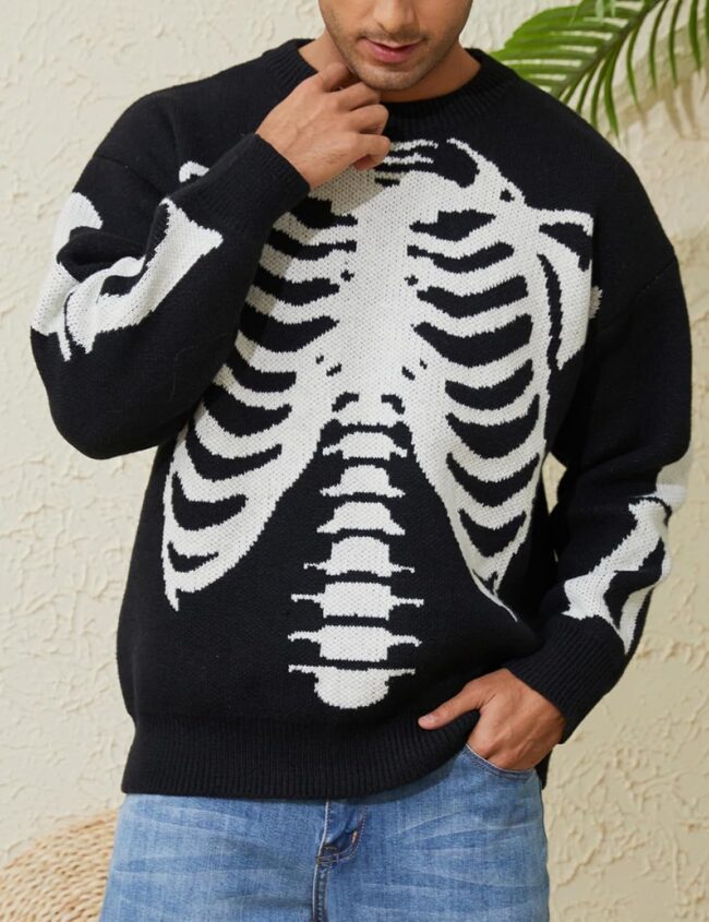Mens Vintage Sweater Grandpa y2k Oversized Casual Cable Knit Sweater Pullover Graphic Crewneck Tops - Image 2
