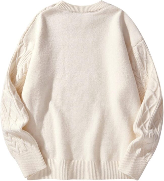 Mens Oversized Sweater Unisex Long Sleeve Cable Knit Sweaters Aesthetic Streetwear Casual Sweater Jumper Tops - Image 2