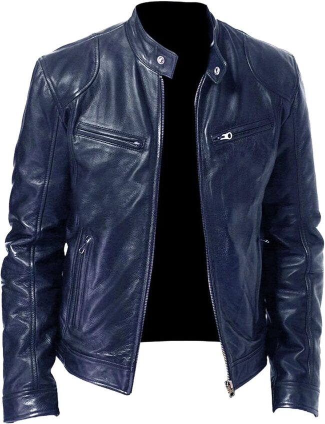 Men Slim Fit Motorcyle Leather Jacket Zip-Up Windbreaker Leather Jackets Lightweight PU Biker Vintage Coat