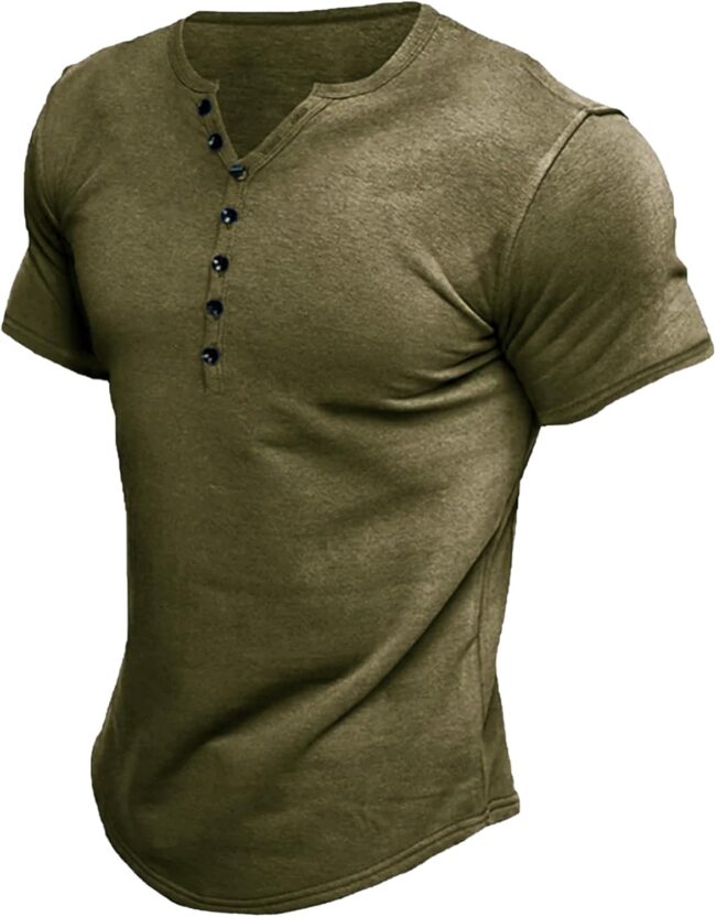 Men's Henley Shirts Short Sleeve Muscle Fit Shirts Vintage Casual Button V Neck T-Shirts for Men