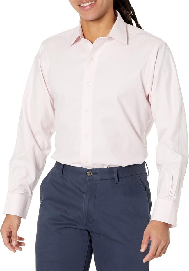 Men Non-Iron Stretch Twill Solid  Spread Collar Dress Shirt