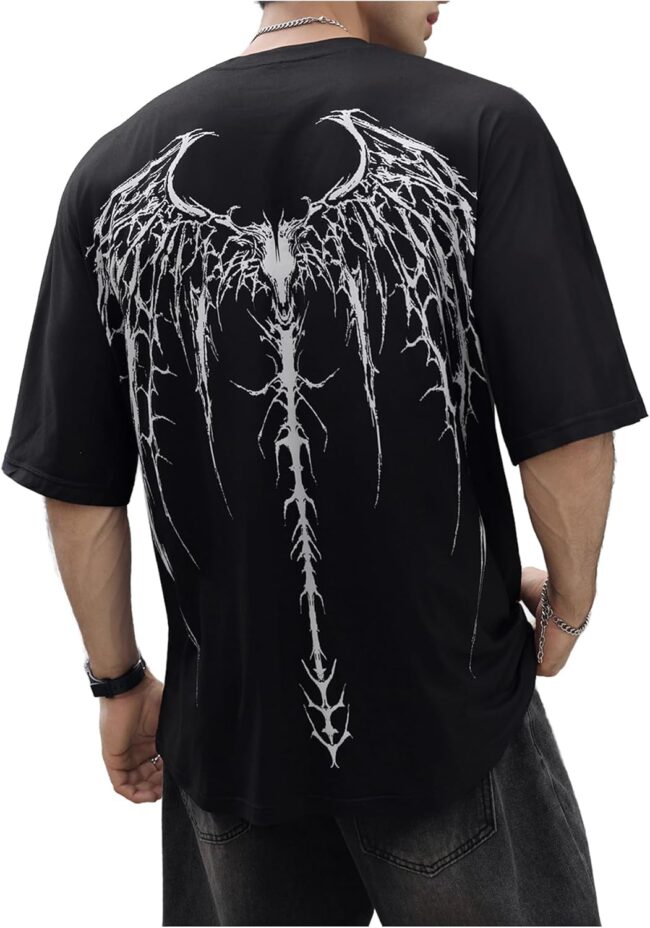 Men's Gothic Crewneck T-Shirt Vintage Graphic Tees Short Sleeve Tops Streetwear