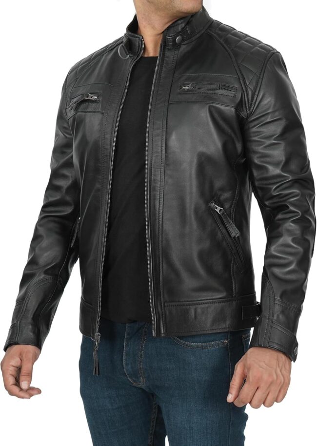 Real Leather Jacket Men - Motorcycle Black and Brown Leather Jacket - Image 2