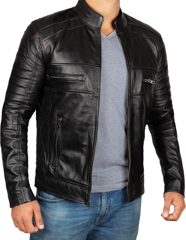Real Leather Jacket Men - Motorcycle Black and Brown Leather Jacket - Image 2